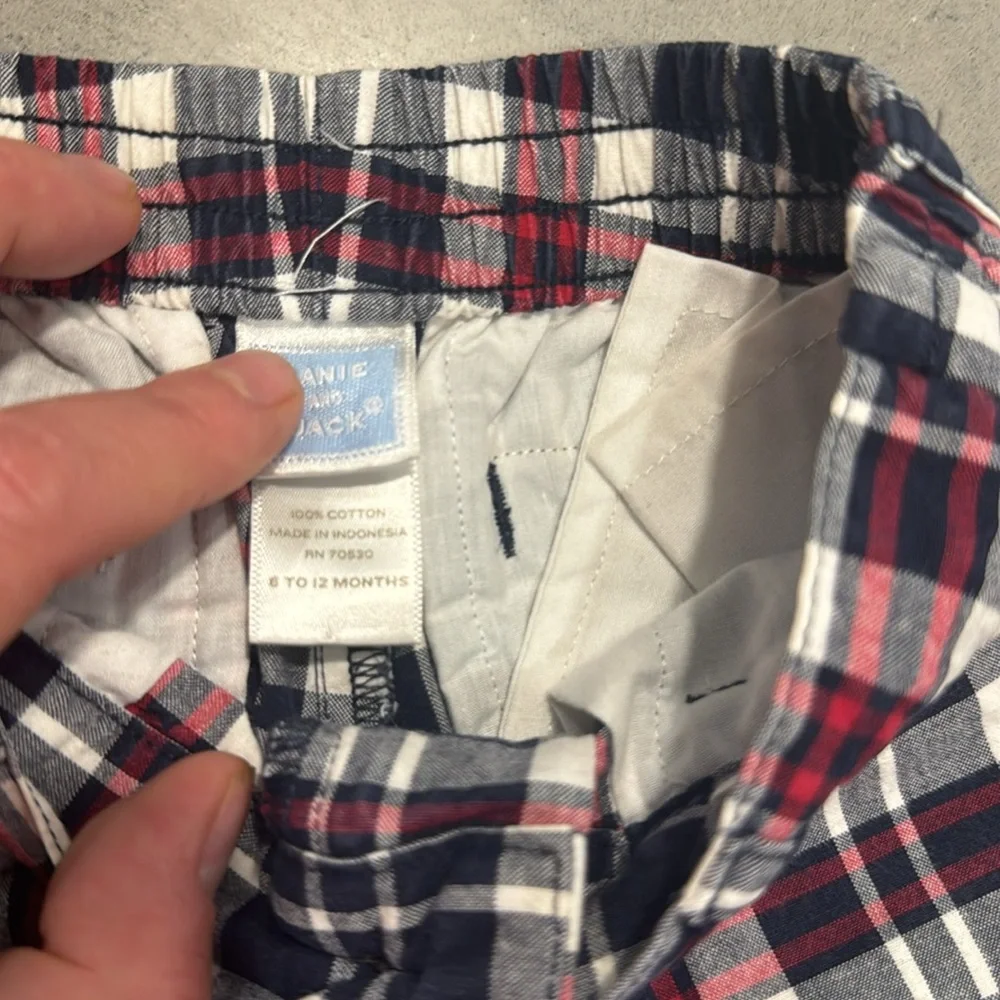 Janie and Jack baby size 6-12 months red white and blue plaid shorts